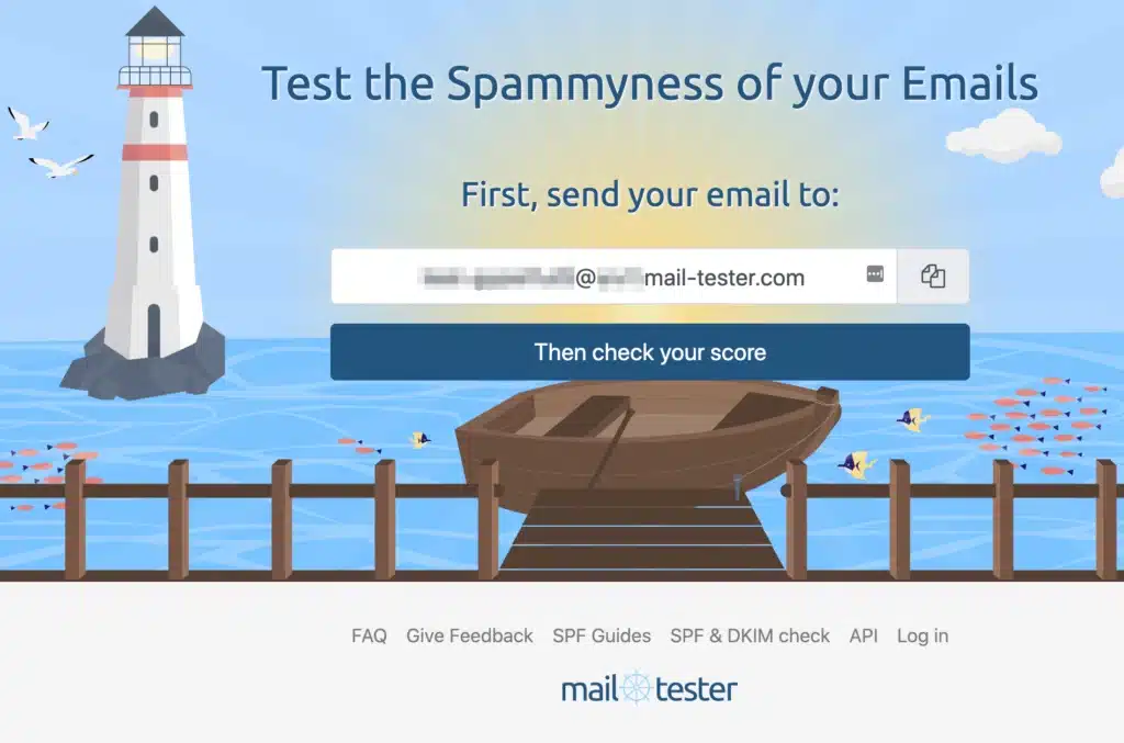 Screenshot von Mail-Tester.com