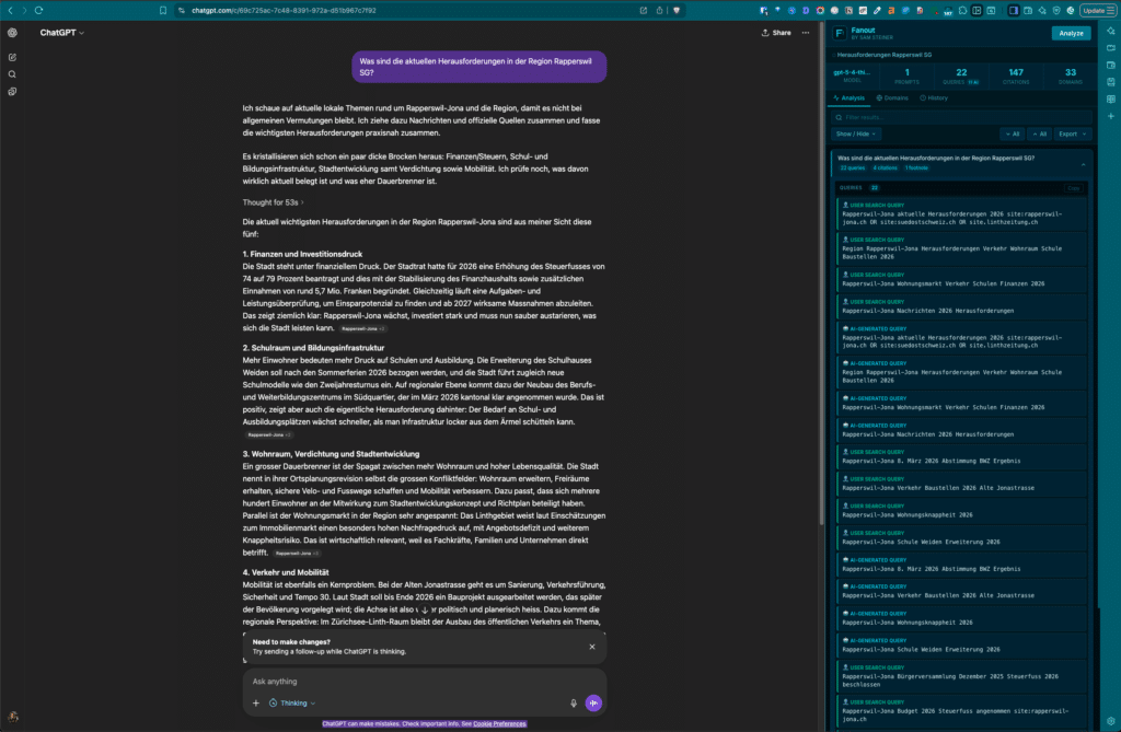 Screenshot: QFO-Analyse rechts in der Sidebar